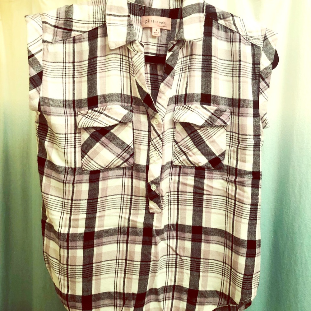 Philosophy cap sleeve flannel top